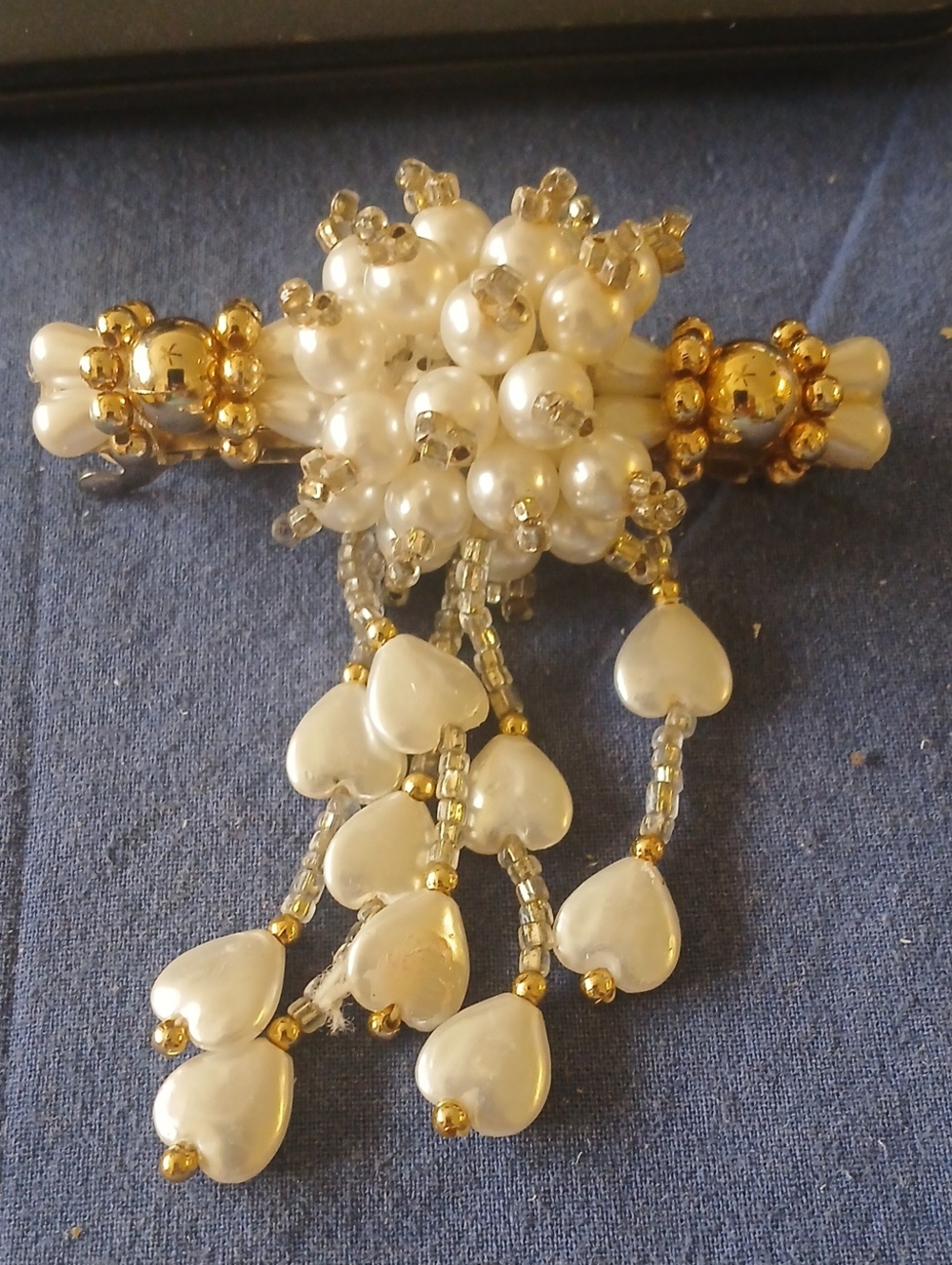 Pearl & Gold Beaded Heart Drop Hair Clip - Women Jewelry 6/26 Home